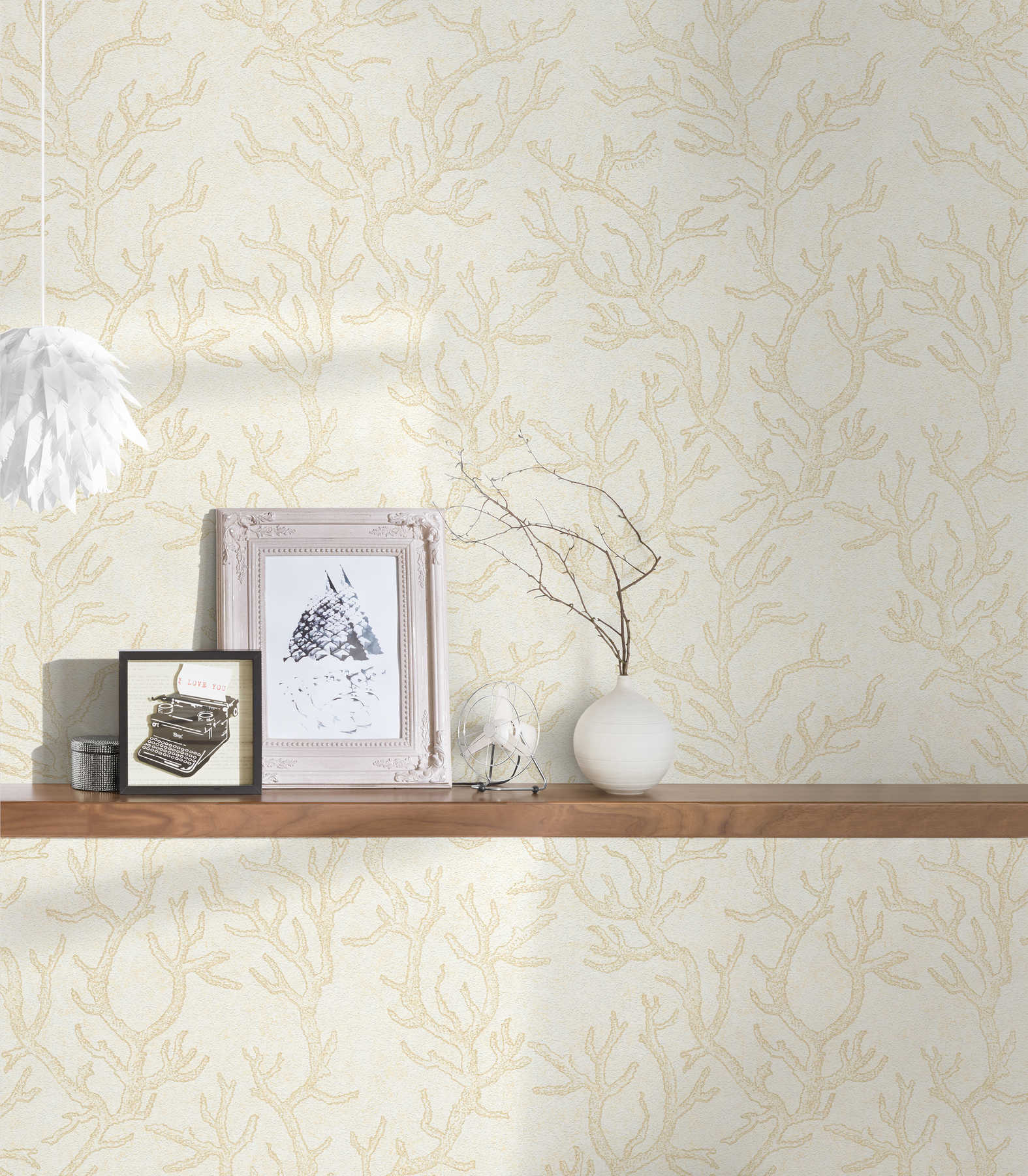             VERSACE wallpaper with coral & gold effect - cream, metallic
        