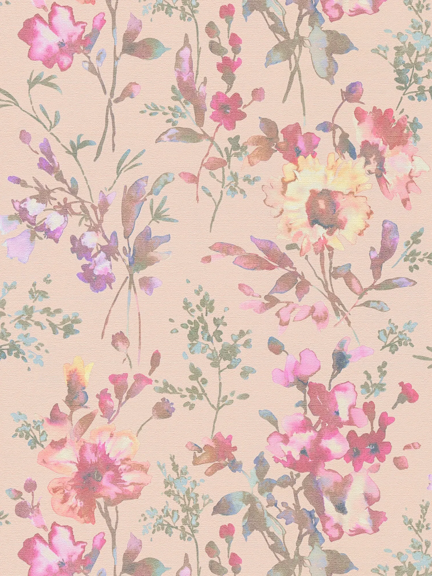             COSMOLiving - Florale Vliestapete mit glänzenden Effekten und leichter Struktur – Rosa, Metallic, Grün
        