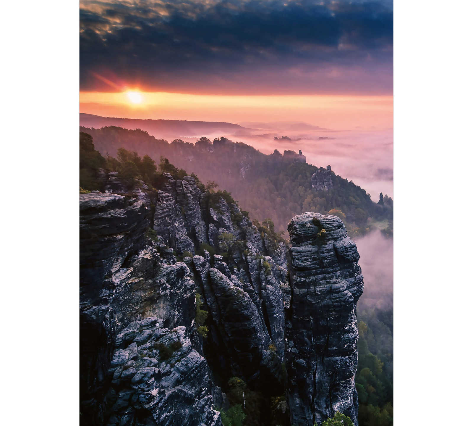 Fototapete Landschaft Berge und Sonne – Grau, Grün