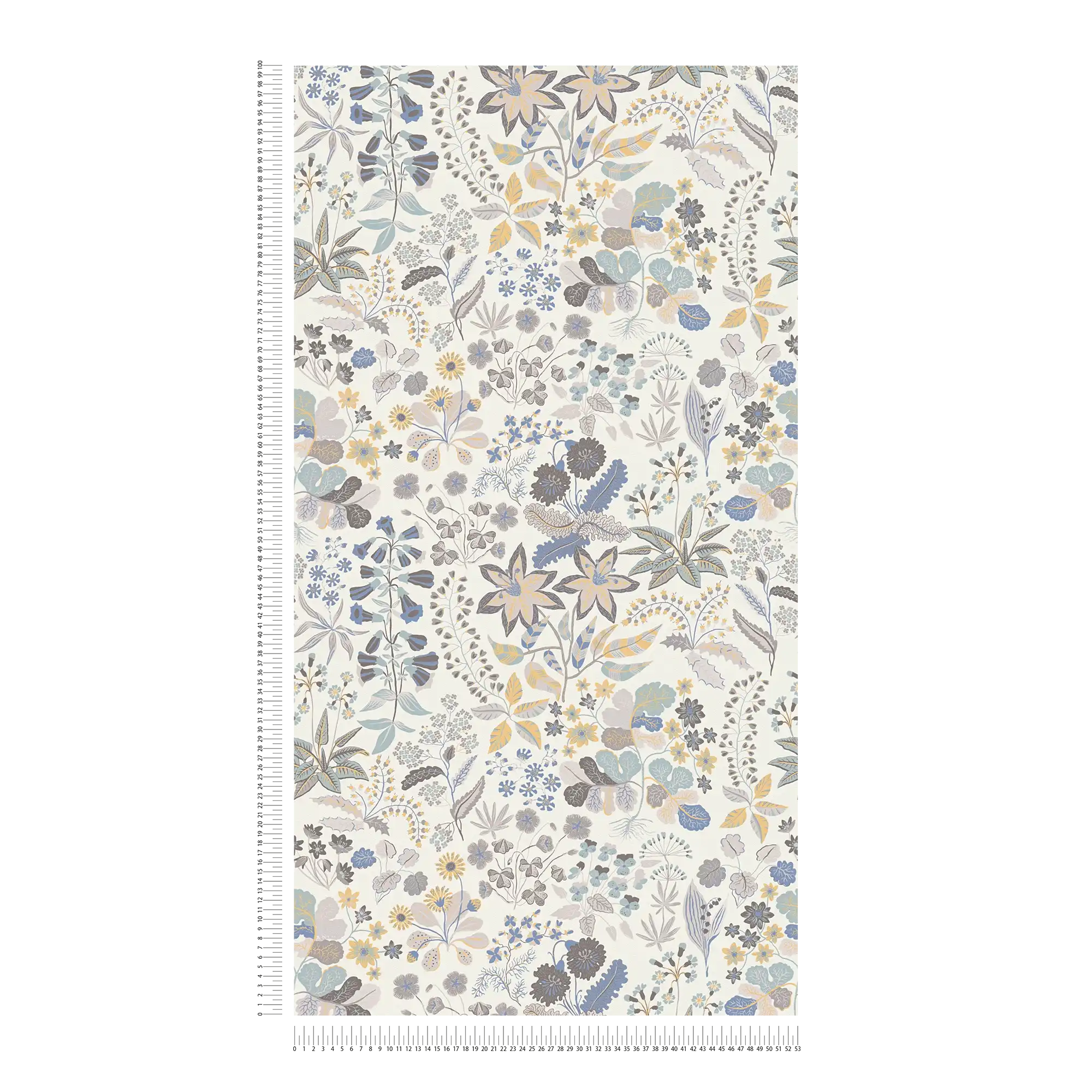             Vliestapete mit detaillierten Blumenmuster - Grau, Blau, Creme
        