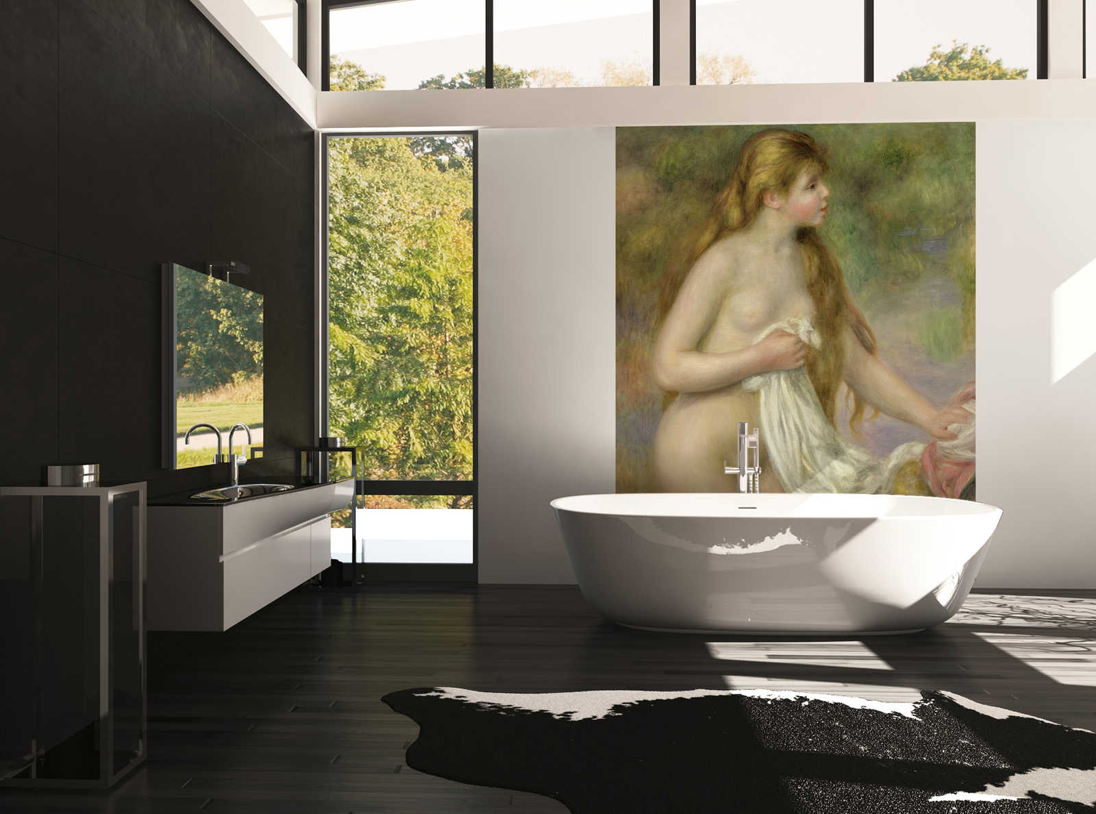 Badezimmer, Badewanne, freistehend, Kunstwerk, Porträtgemälde