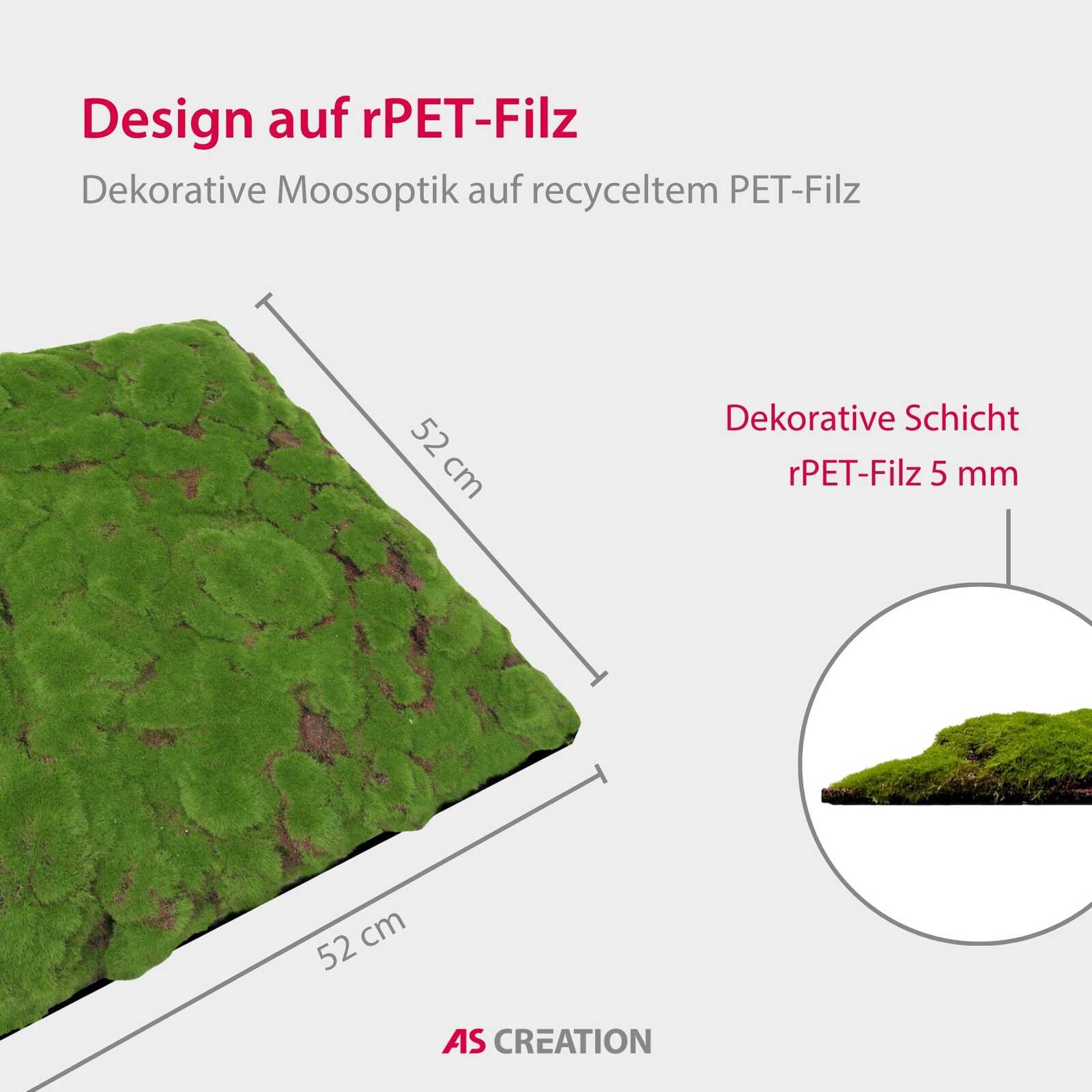 Moosplatte, Kunstmoos, Dekoplättchen, Recyceltes Filz, Grünes Moos