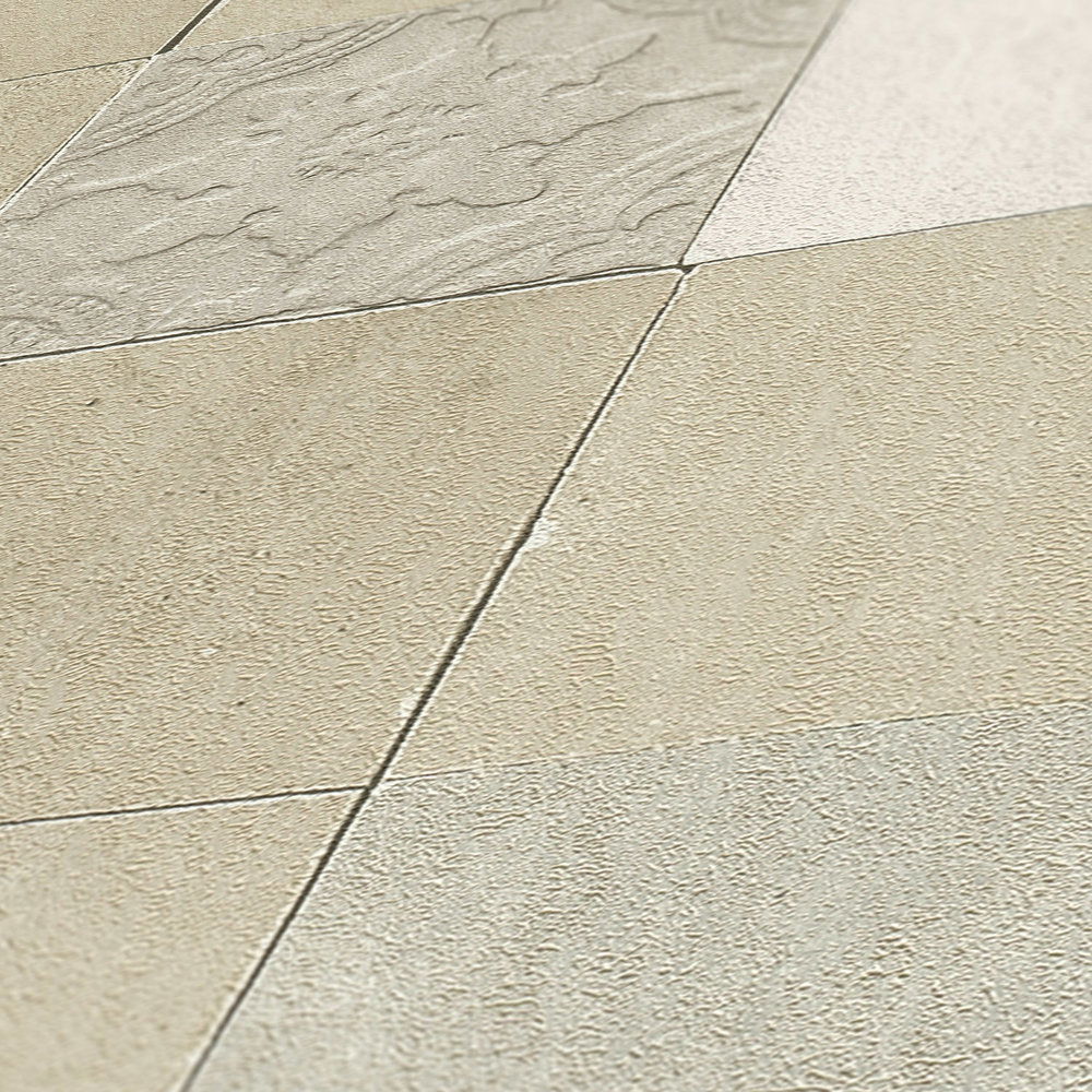             Fliesen-Tapete orientalisches Mosaik – Creme, Grau
        