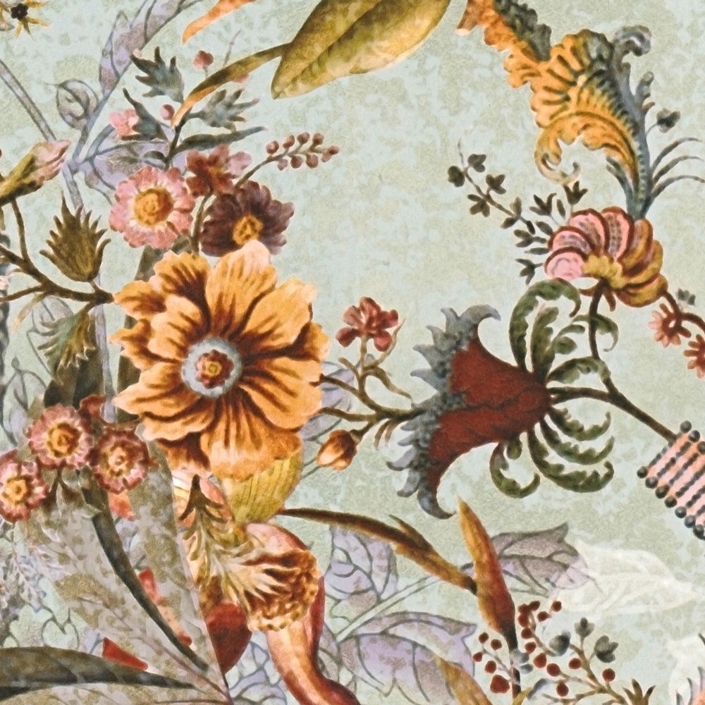             Vliestapete Vintage Dschungel Muster – Grün, Rosa
        