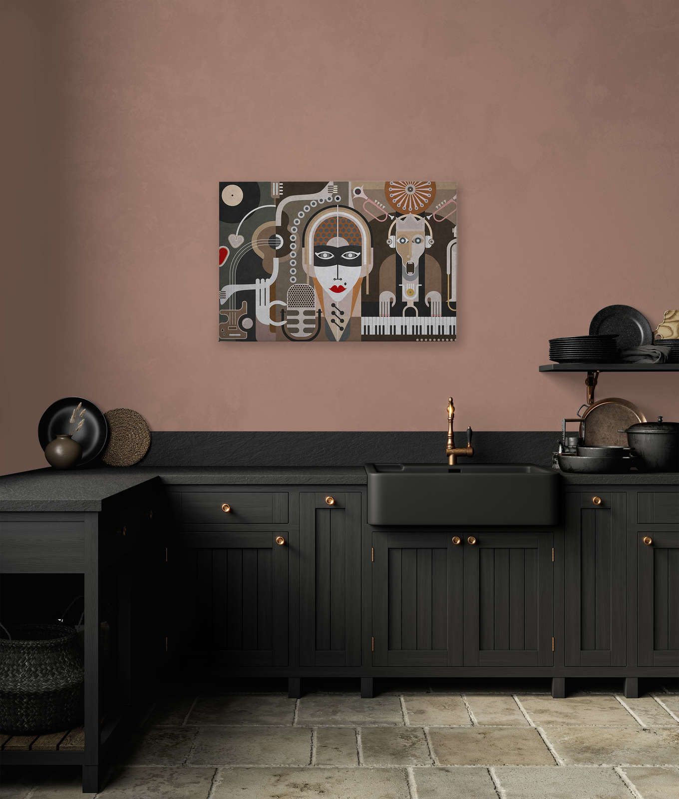             Wall of sound3 - Abstraktes Leinwandbild mit Gesichtern- Struktur Beton – 0,90 m x 0,60 m
        