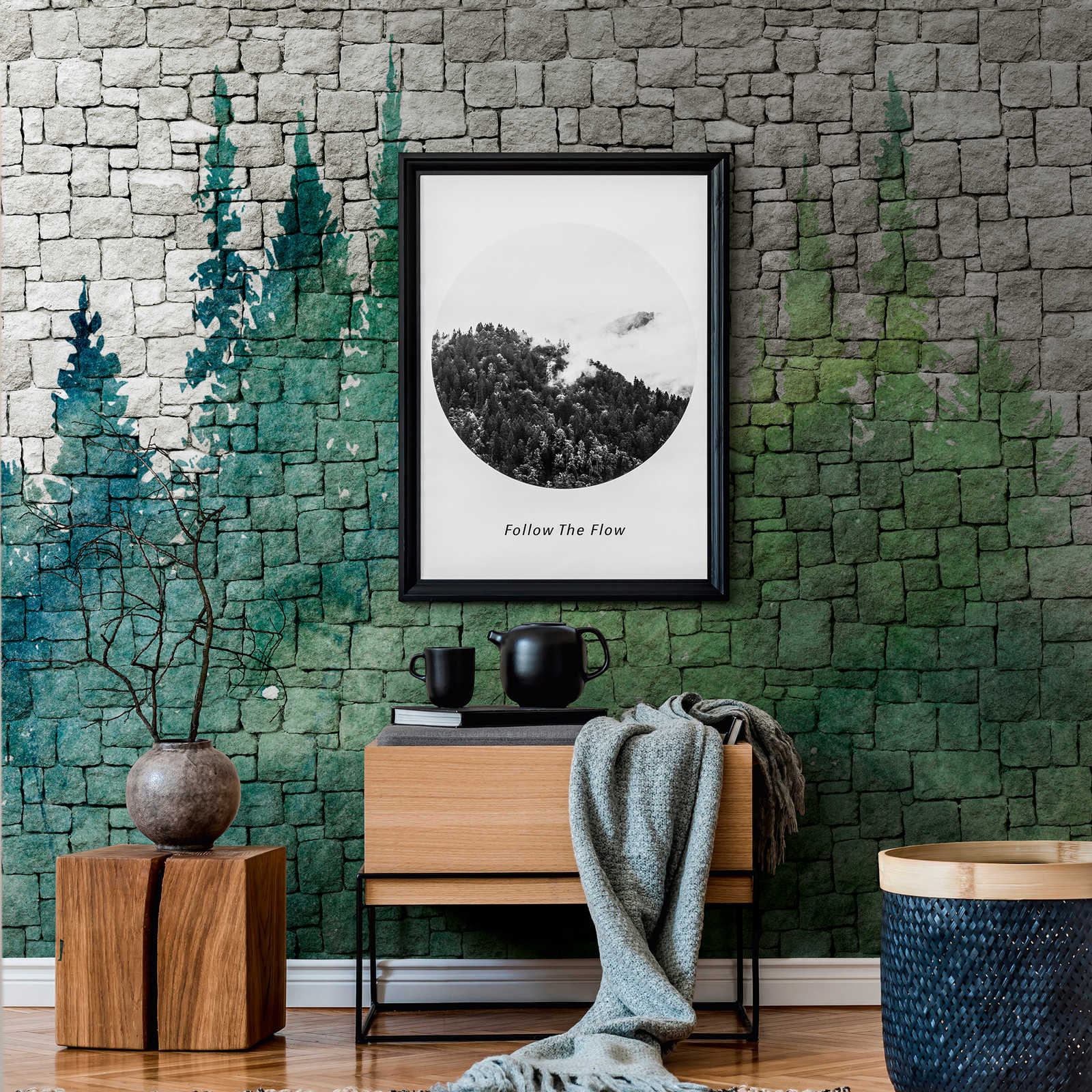         Wallpaper novelty | motif wall stone wall pattern & watercolour forest
    