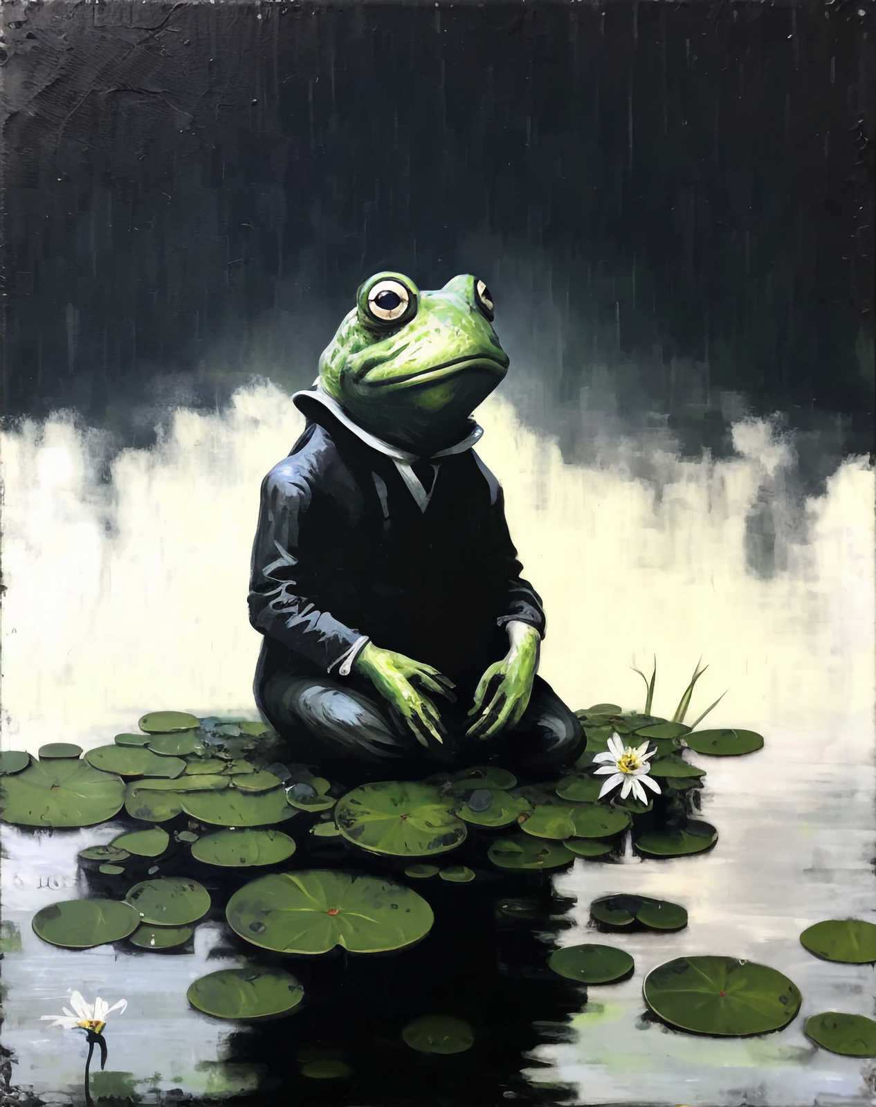 KI-Leinwandbild »chilling frog« – 60 cm x 90 cm