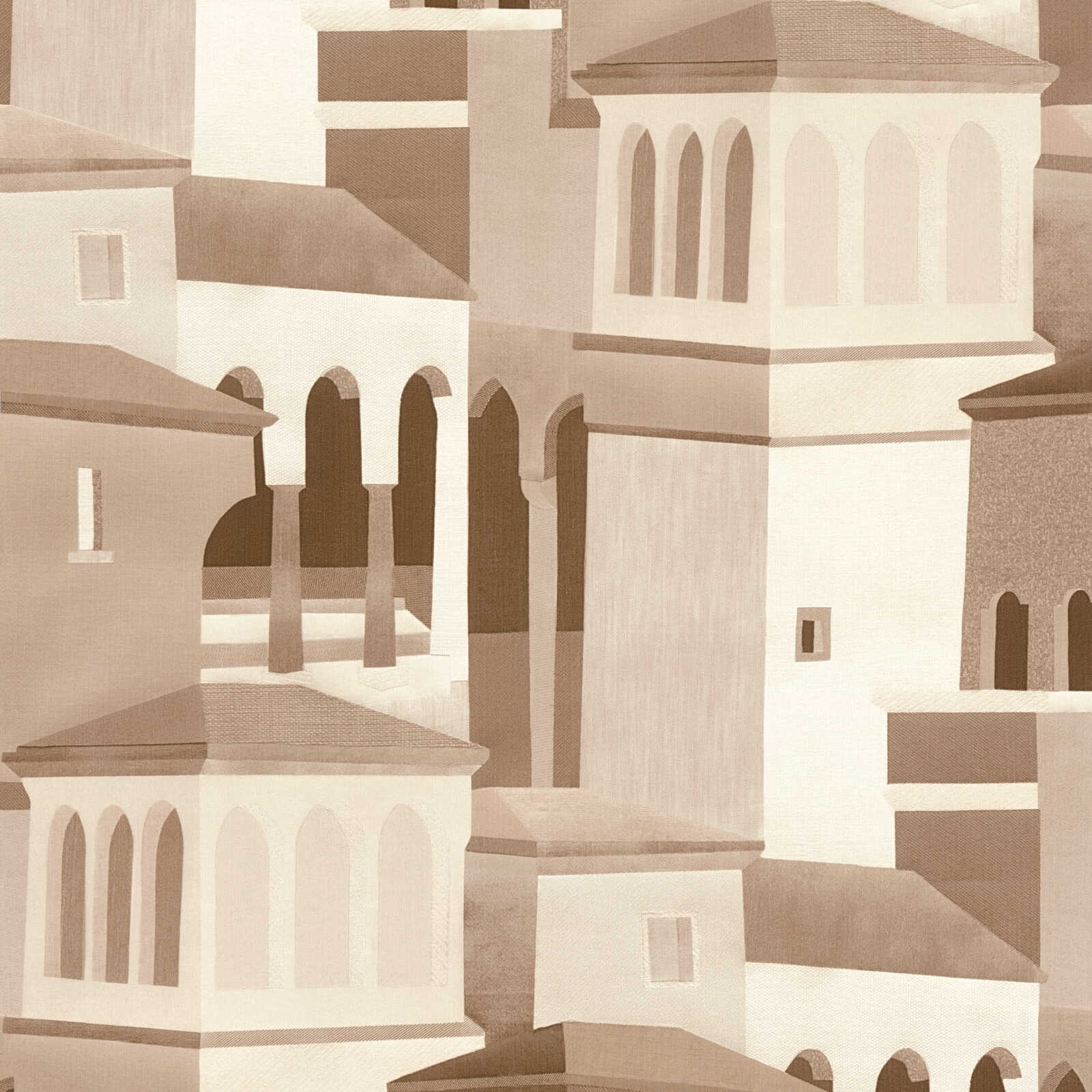 Vliestapete mit mediterranem Architekturmotiv matt und fein gestaltet – Braun, Beige, Weiß