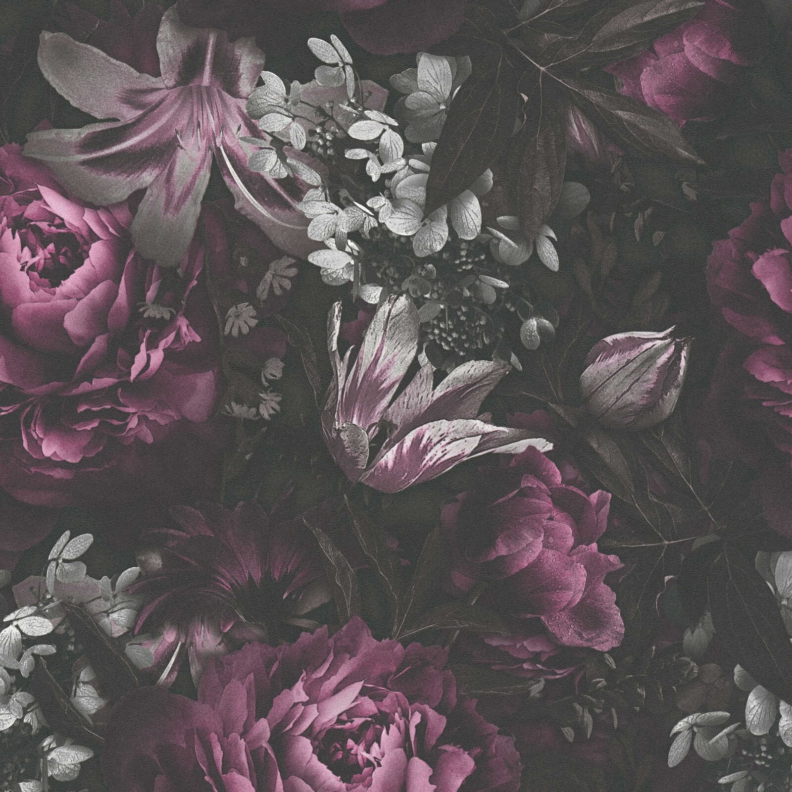         Selbstklebendes Panel mit Blumenmuster – Mystische Eleganz für stilvolle Akzentwände – Lila, Schwarz, Grau
    