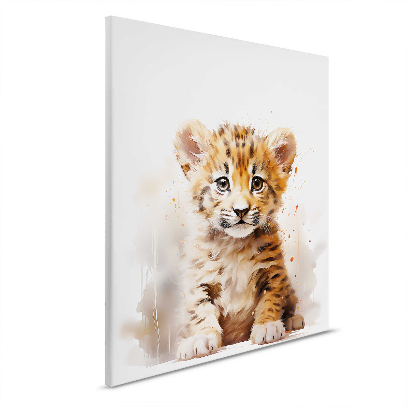         Chambre d'enfant Tableau toile Regard de tigre mignon - Une charmante toile d'un garçon tigre - 40 x 50 cm - Blanc, Beige
    