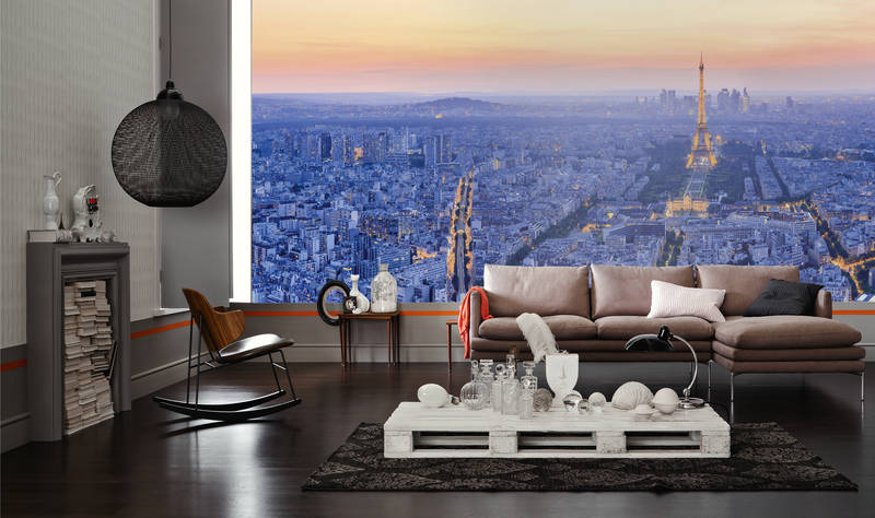 Wohnzimmer, Sessel, Couch, Tischdeko, Stadtblick