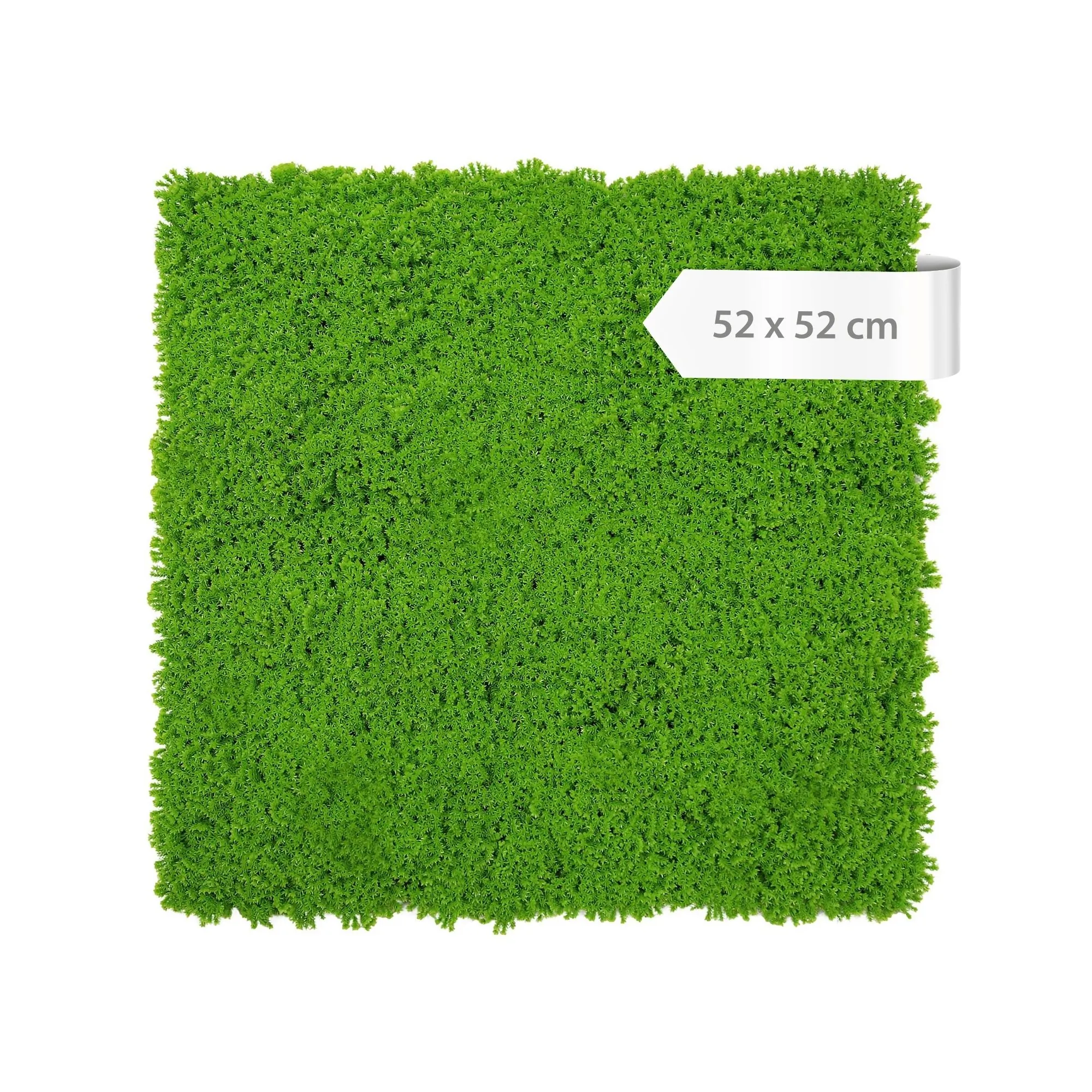 Wall panels featuring artificial plants with a moss design in a fresh lime green, 52 x 52 cm