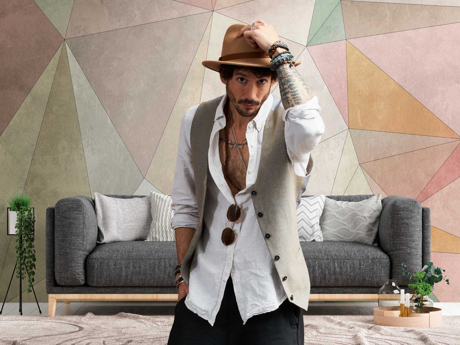             Tapeten-Neuheit | Putzoptik Motivtapete bunte Facetten, Colour Block Grafik
        