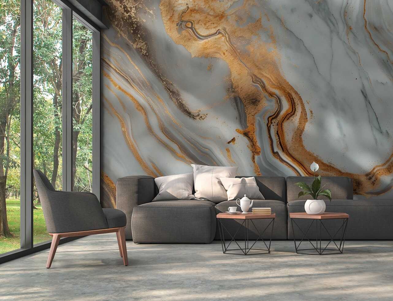         Luxury marble gold wallpaper mural - elegant design with gold accents as non-woven wallpaper - colourful
    