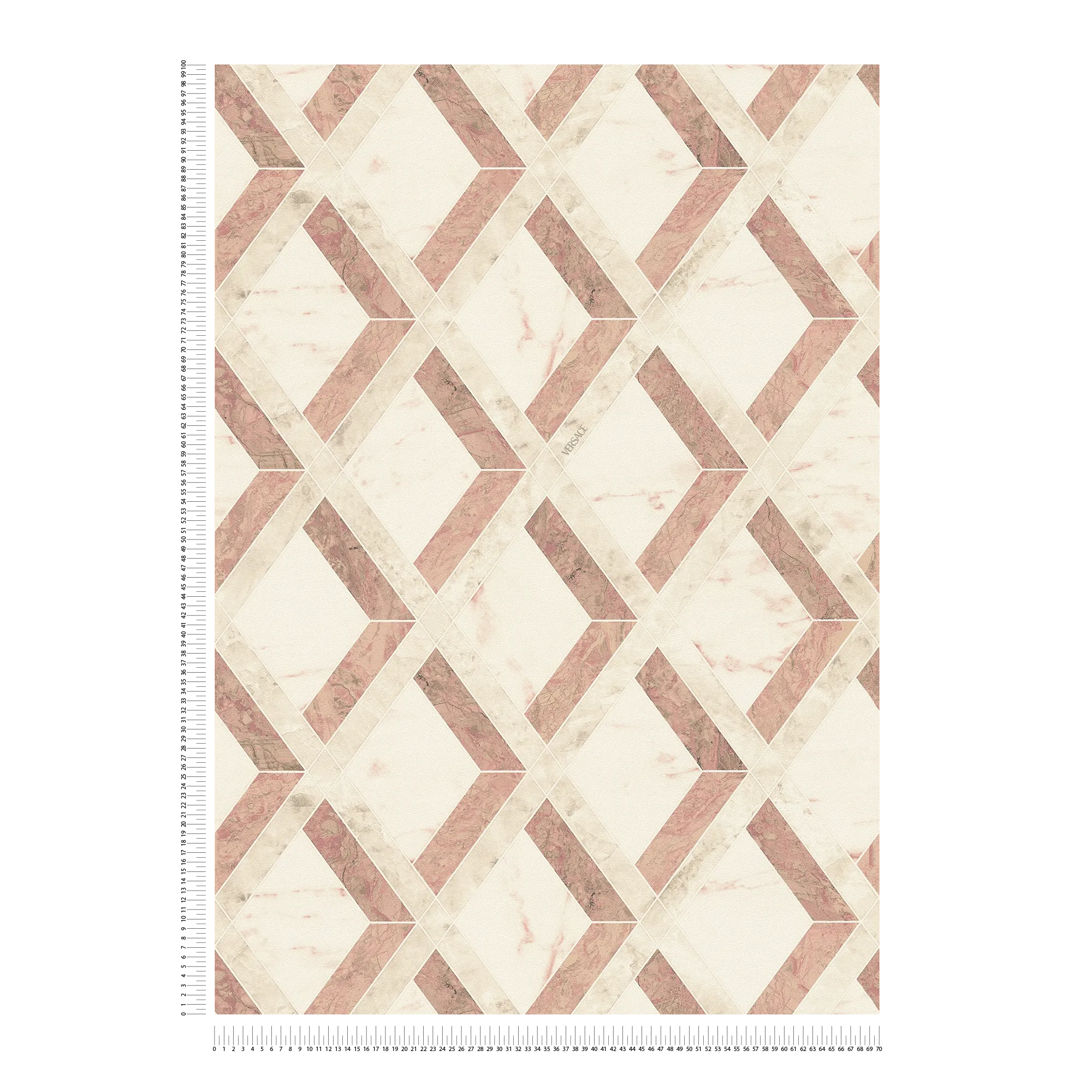             VERSACE Vliestapete mit stilvollem Marmorrelief & dekorativem Rautendesign matt leicht strukturiert – Creme, Rosa, Weiß
        