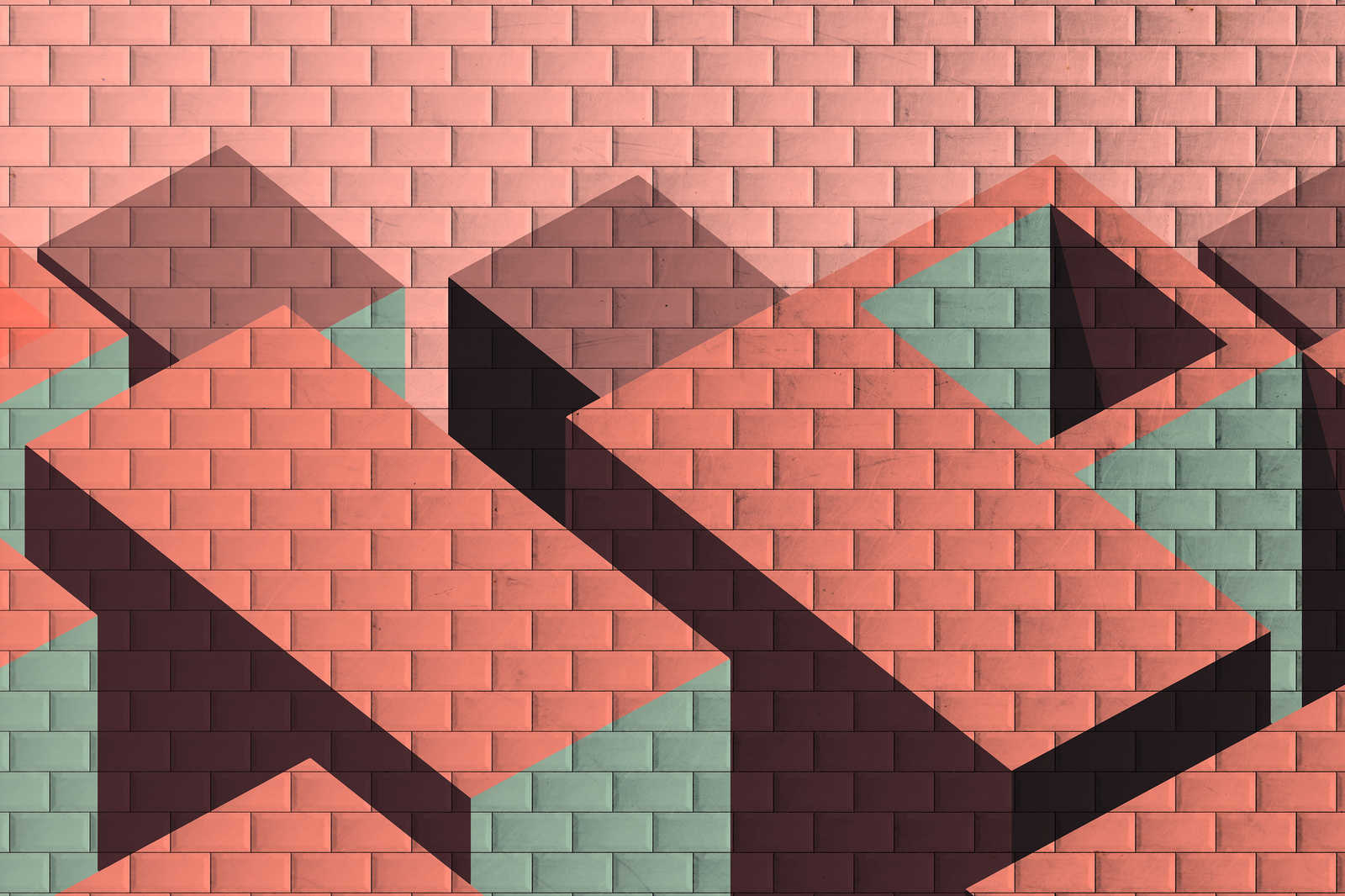             Leinwandbild Ziegelsteinmauer mit Block-Bemalung | rot, pink, grün – 0,90 m x 0,60 m
        