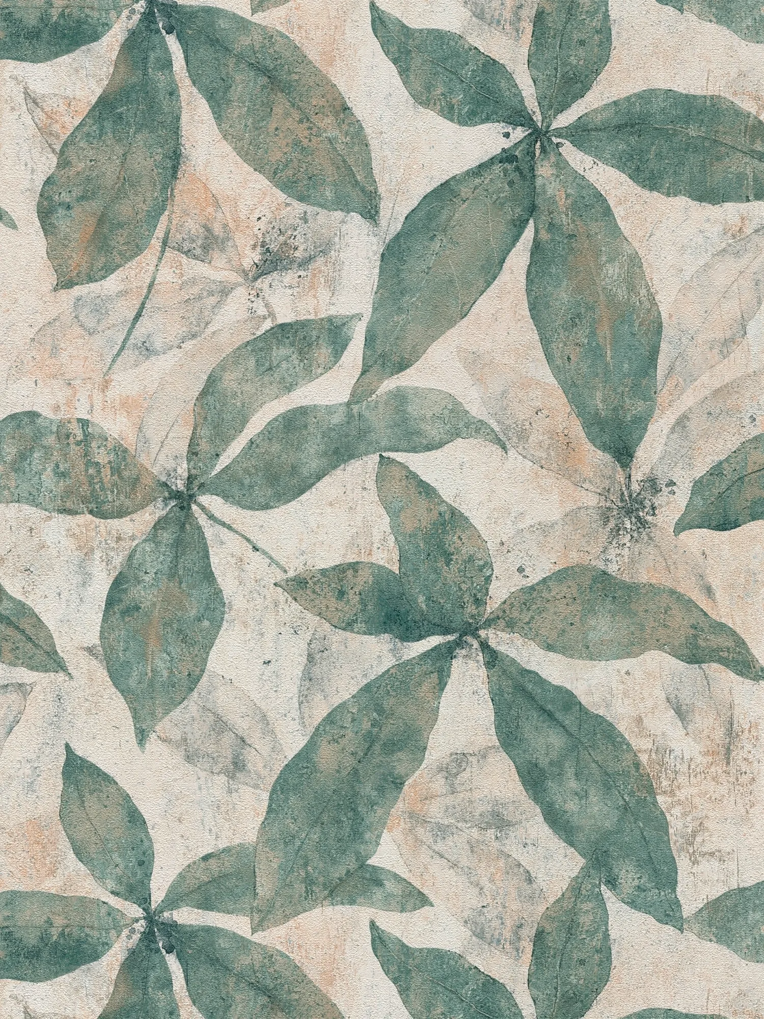 Foliage-pattern non-woven wallpaper with a subtle texture and a matt finish – cream, cream, beige
