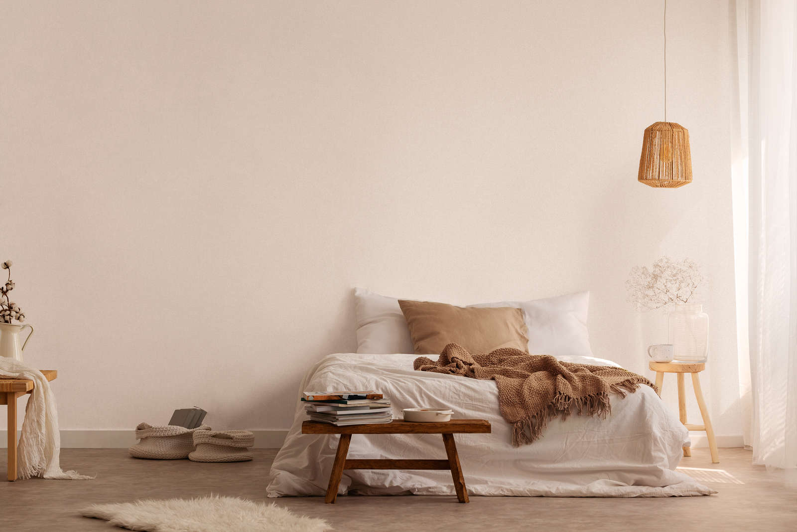             Natürliche Vliestapete in matt mit Leinenstruktur – Creme, Beige
        