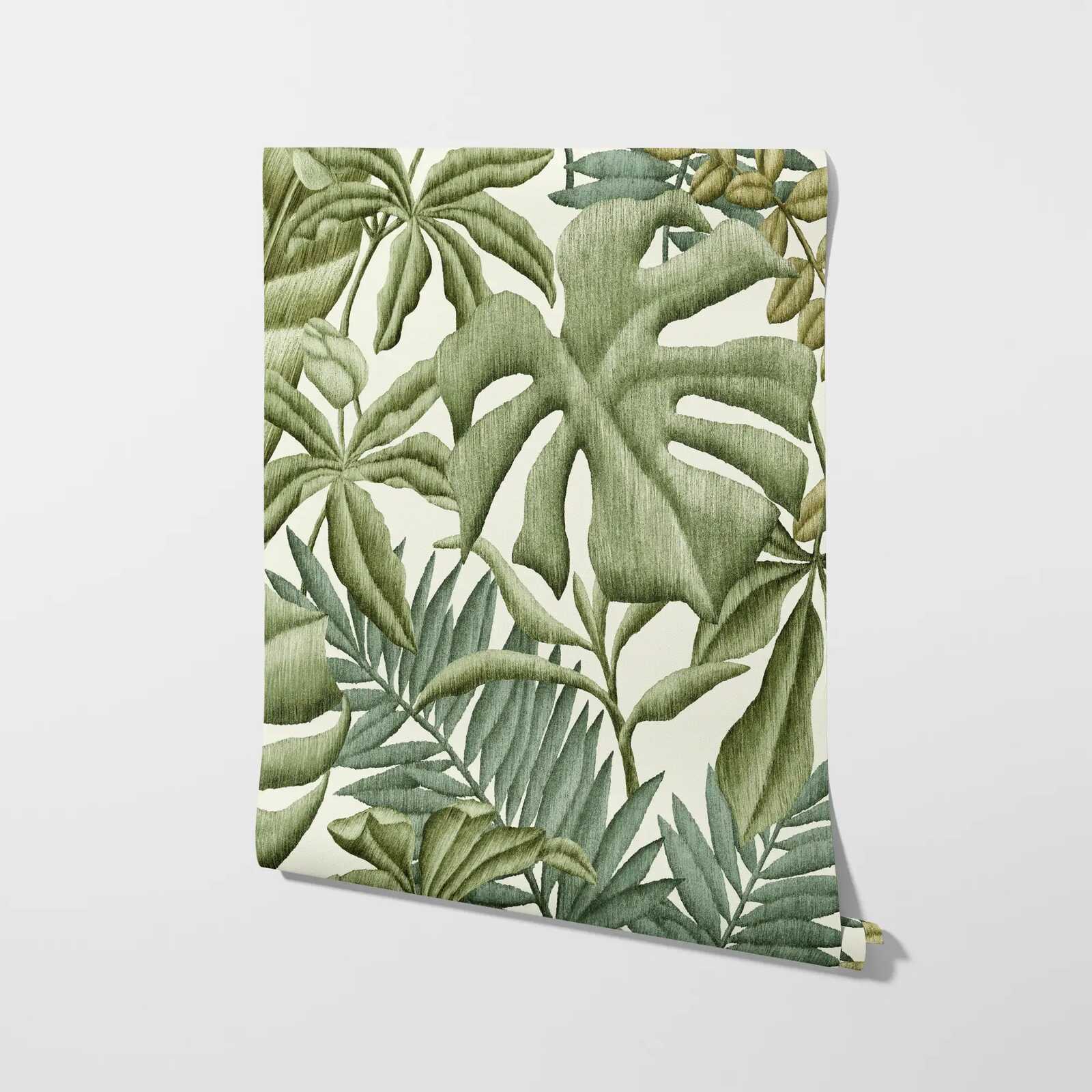             Vliesbehang met verschillende bladeren - groen, crème
        