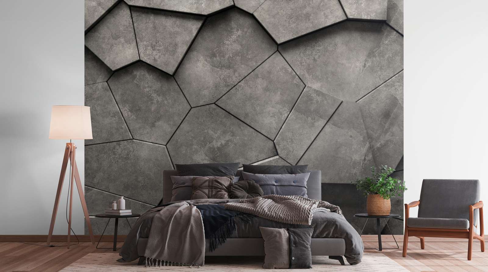 sofa, wohnzimmer, mauerwand, grau beton, kissen-set