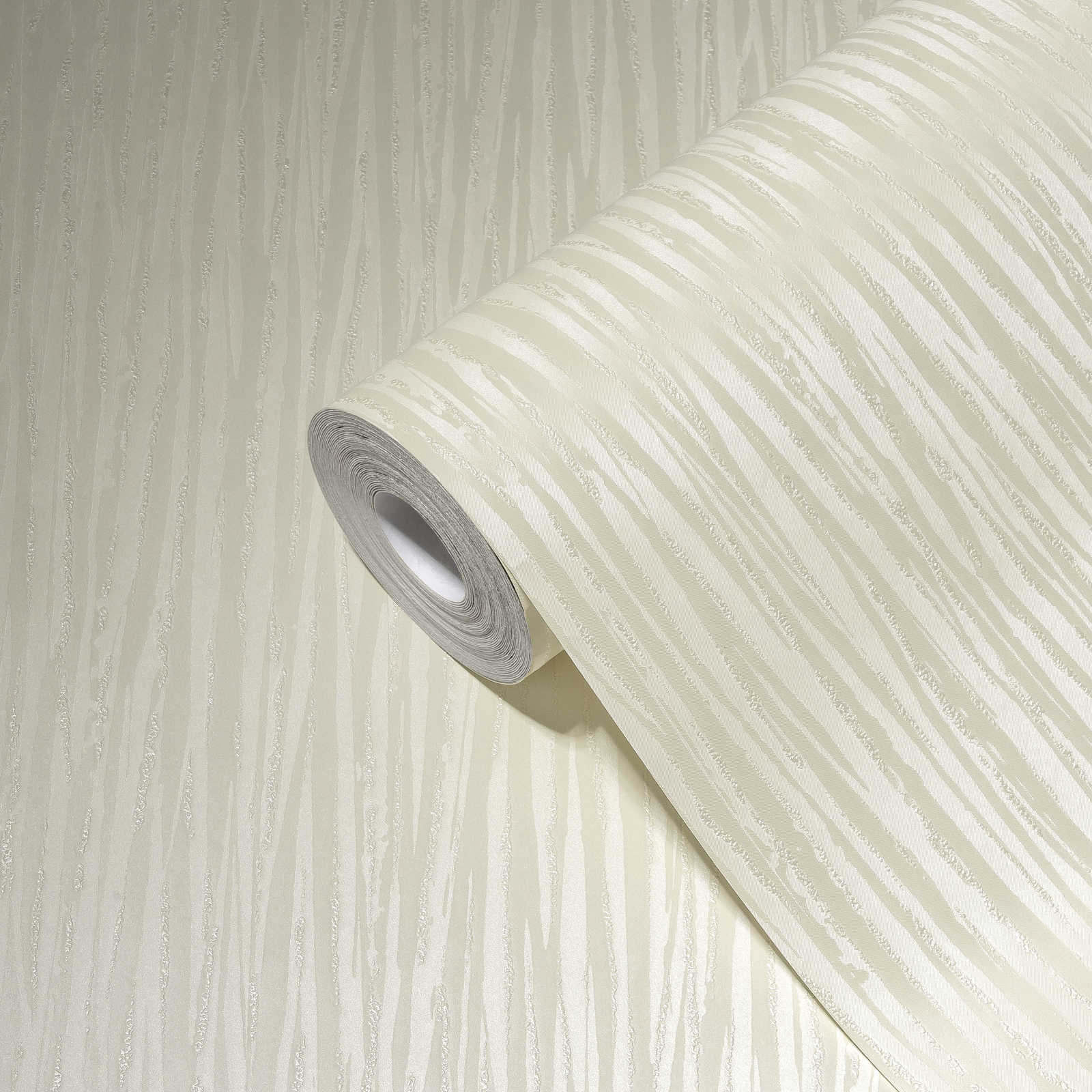             Einfarbige Tapete Creme mit Metallic Glanz & Schraffur-Design
        