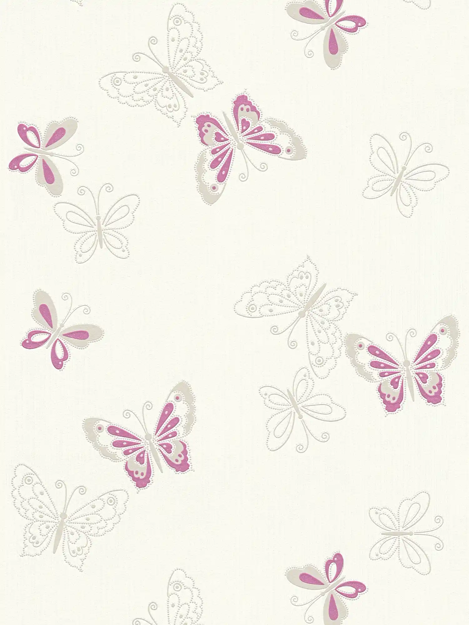         Glitter effect non-woven wallpaper nursery with butterfly - beige, violet
    