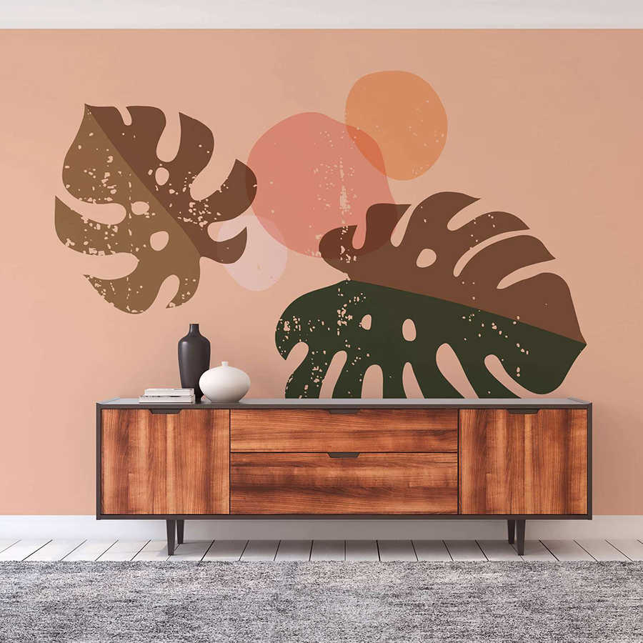         Fototapete mit Bananenblättern im Boho-Stil – Peach, Grün
    