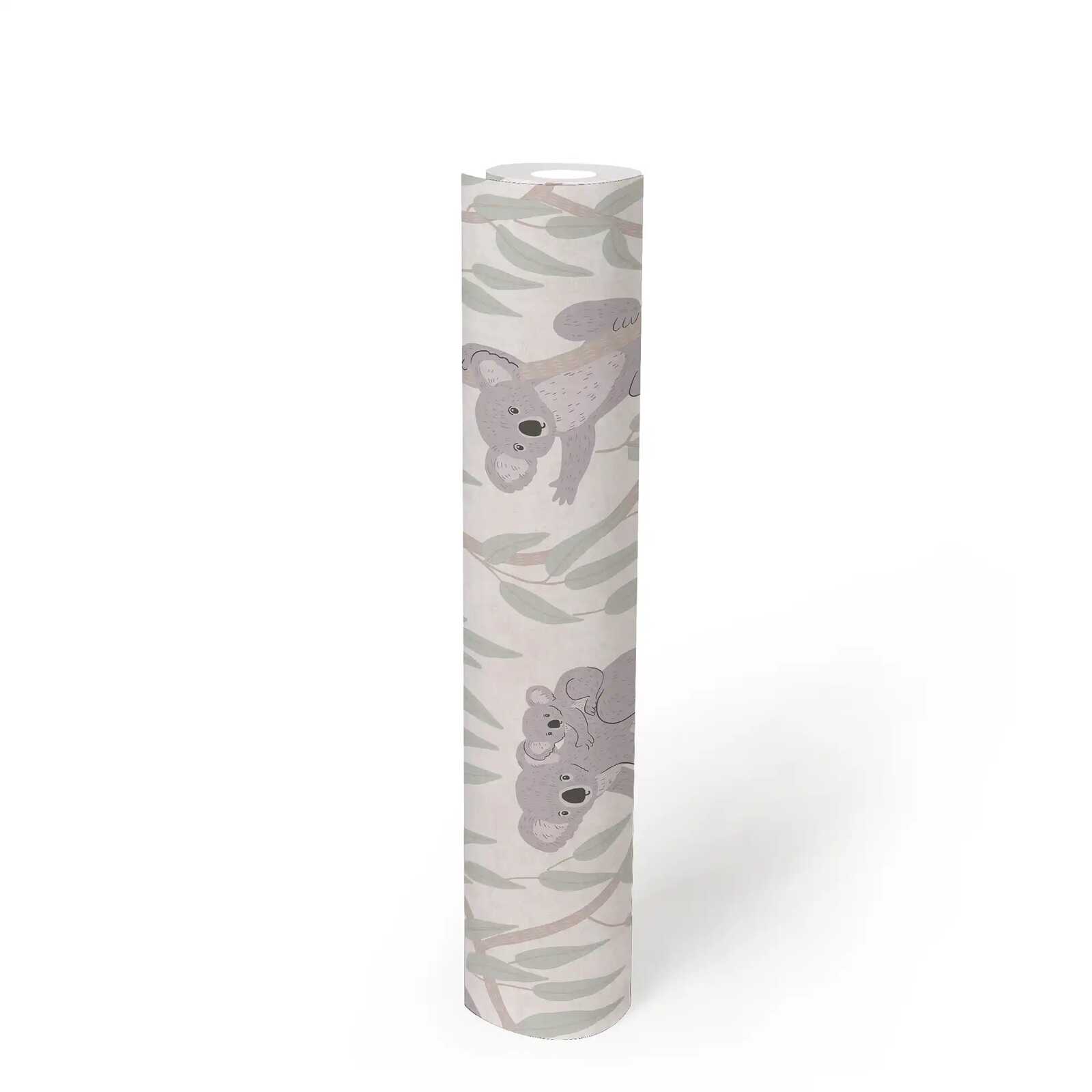             Dschungel Kinderzimmer Vliestapete mit Koala-Motiven – Verspielte Tierwelt für ein gemütliches Kinderzimmer – Beige, Creme, Grün
        