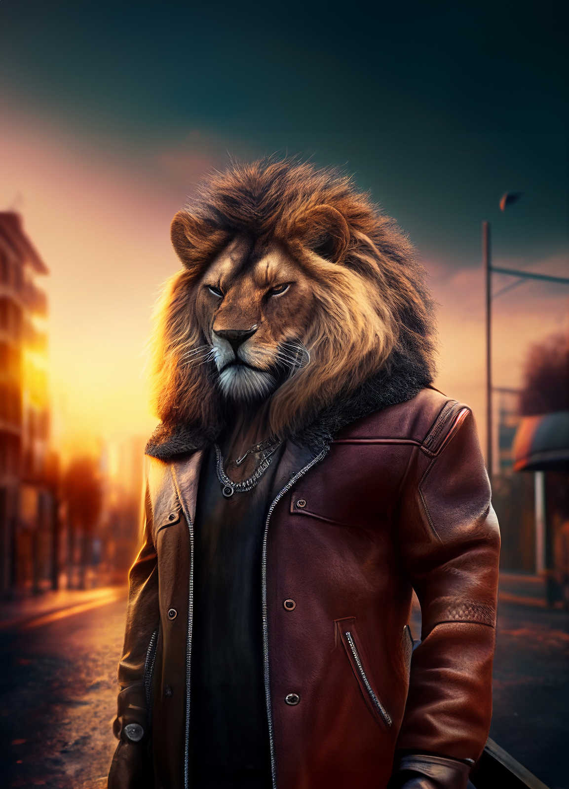             KI-Leinwandbild »Lion Biker« – 60 cm x 90 cm
        