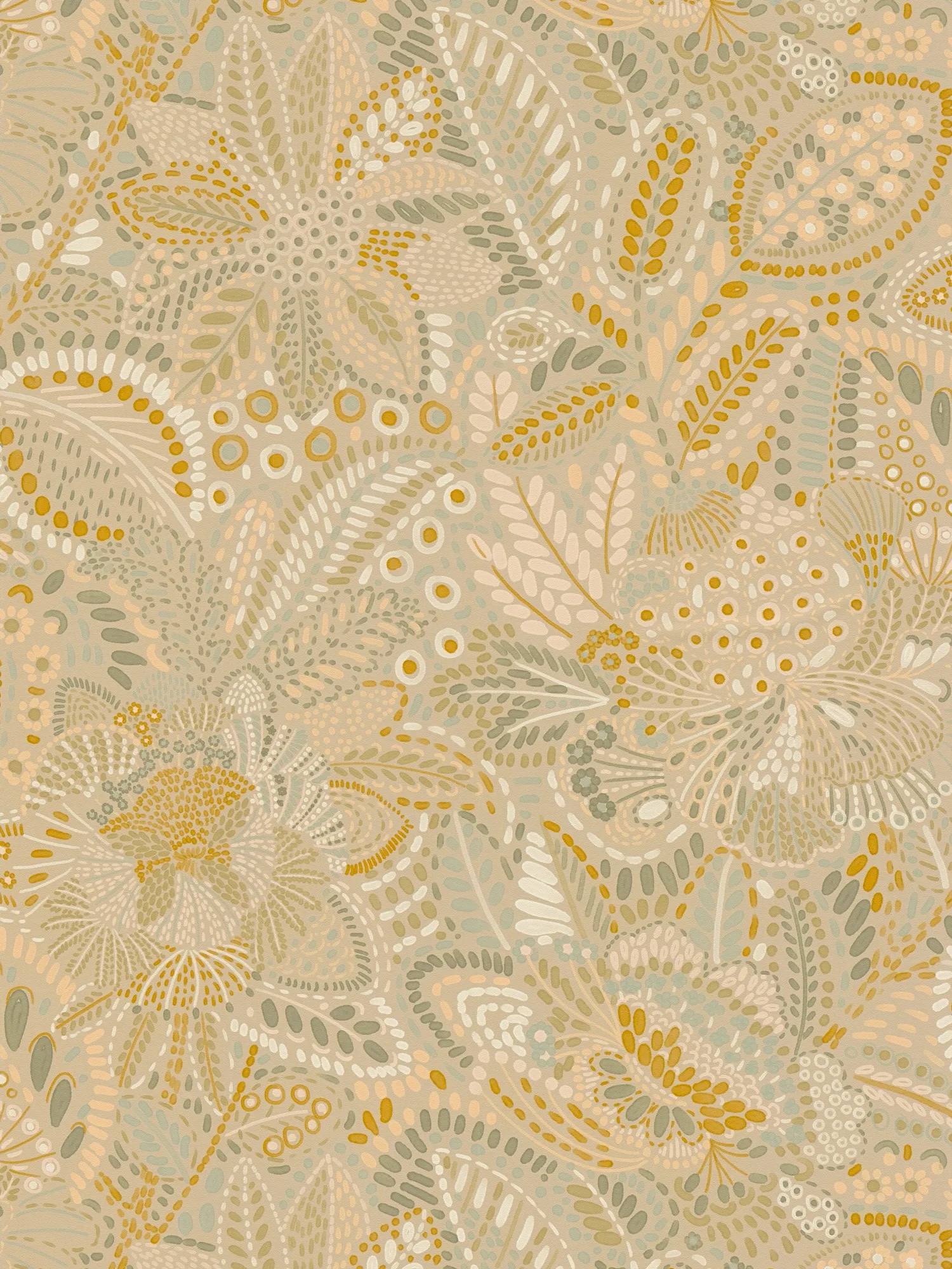         Non-woven wallpaper with harmonious plant motif & detailed foliage matt lightly textured - beige, cream, green
    