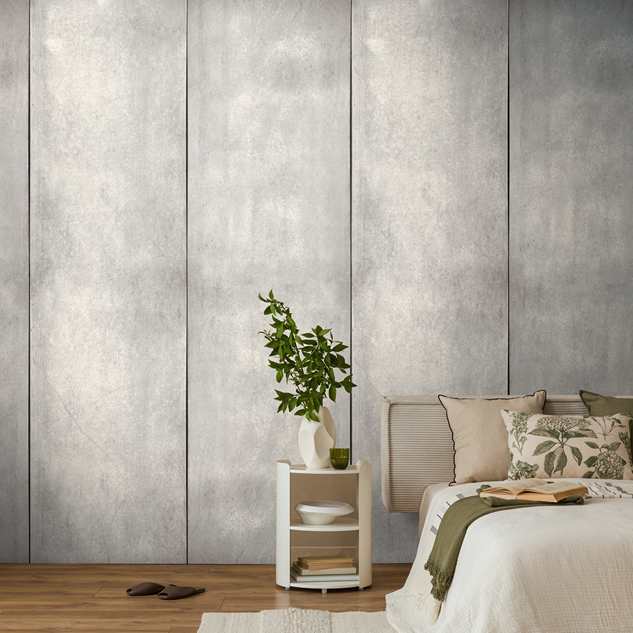 bettzimmer, pflanze, beistelltisch, plattenwand, bett