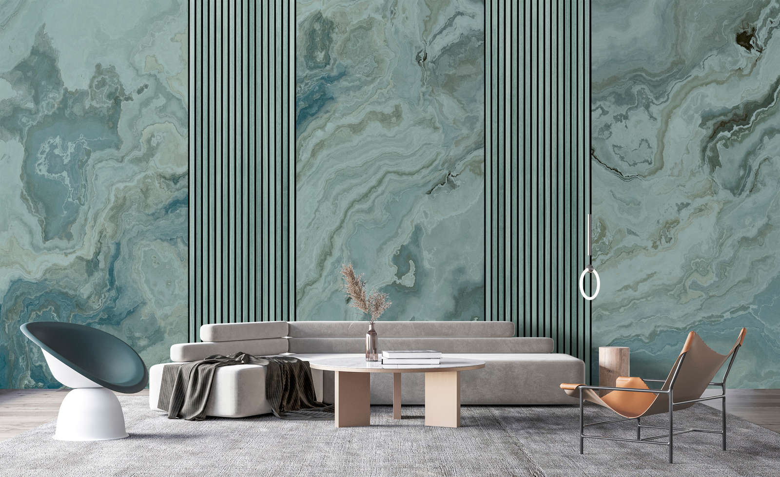 Fototapete »travertino 1« - Paneele &amp; Marmor – Petrol | Glattes, leicht glänzendes Premiumvlies
