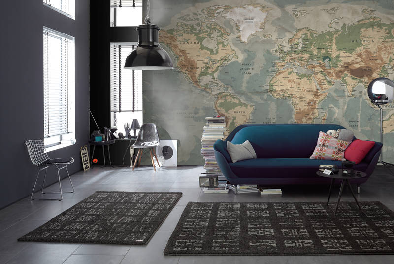             Retro Fototapete Weltkarte mit Typografisches Design
        