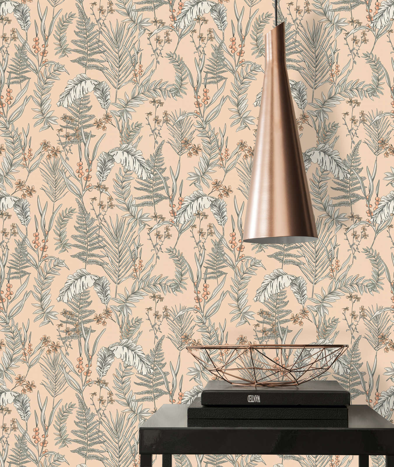             Moderne Tapete Floral mit Blüten & Blättern strukturiert – Rosa, Beige, Weiß
        