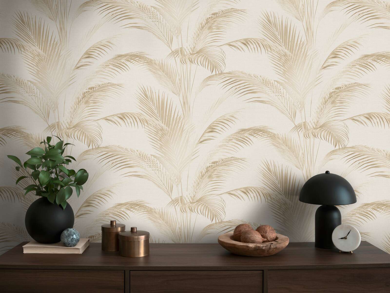 MICHALSKY Vliestapete mit Palmblättern in sanften Farben – Creme, Beige, Braun