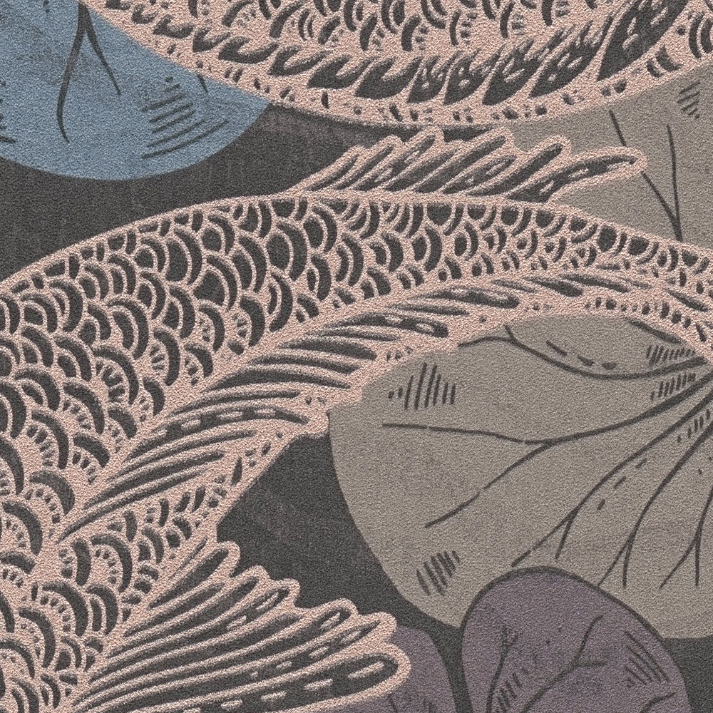             Vliesbehang Aziatisch Koi design met metallic effect - blauw, metallic, zwart
        