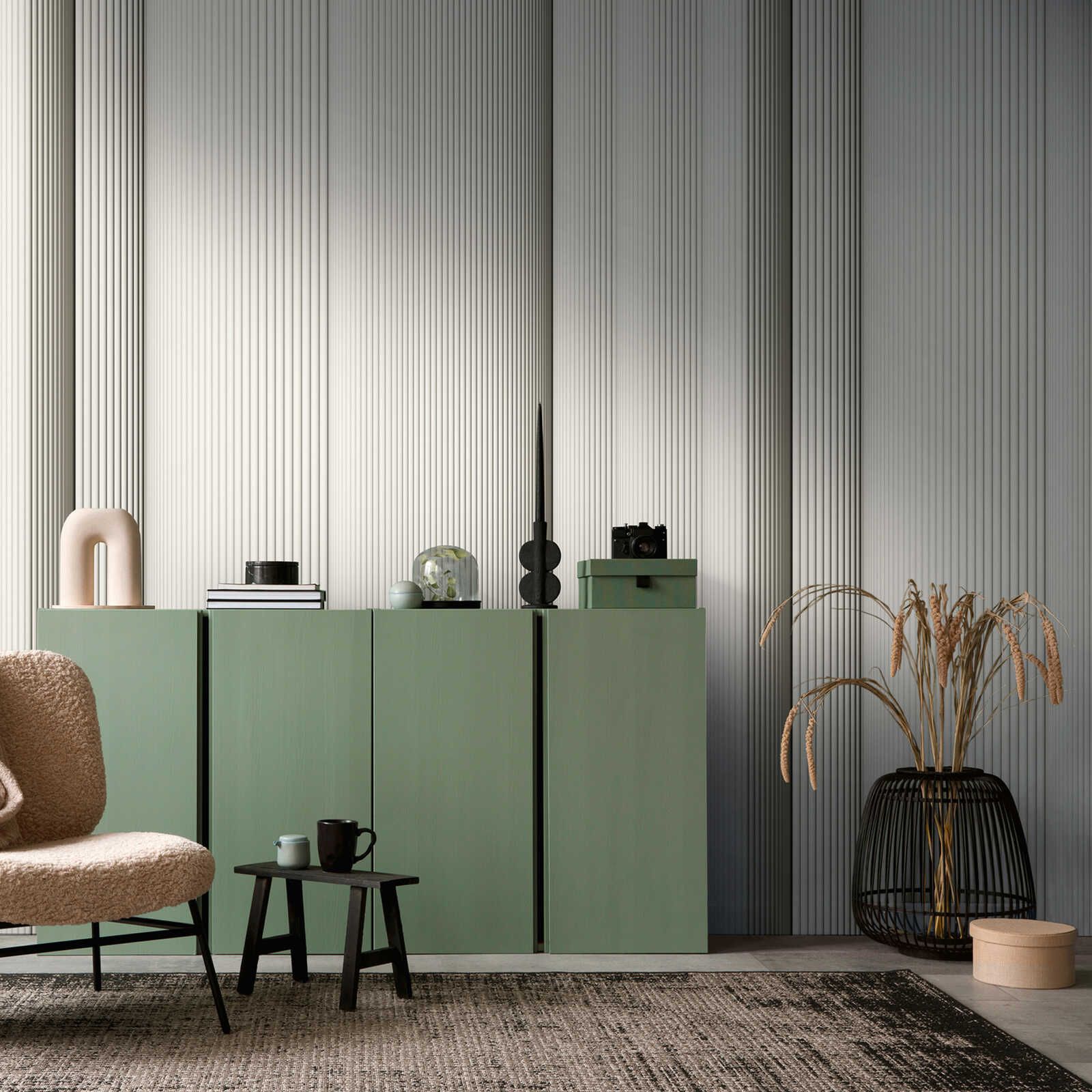         Vliestapete mit modernen Streifen und einer großflächigen Musterwiederholung – Beige, Creme
    