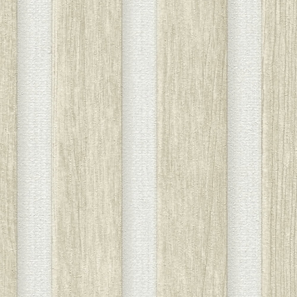             Holztapete im Akustikpaneel-Optik – Beige, Weiß
        