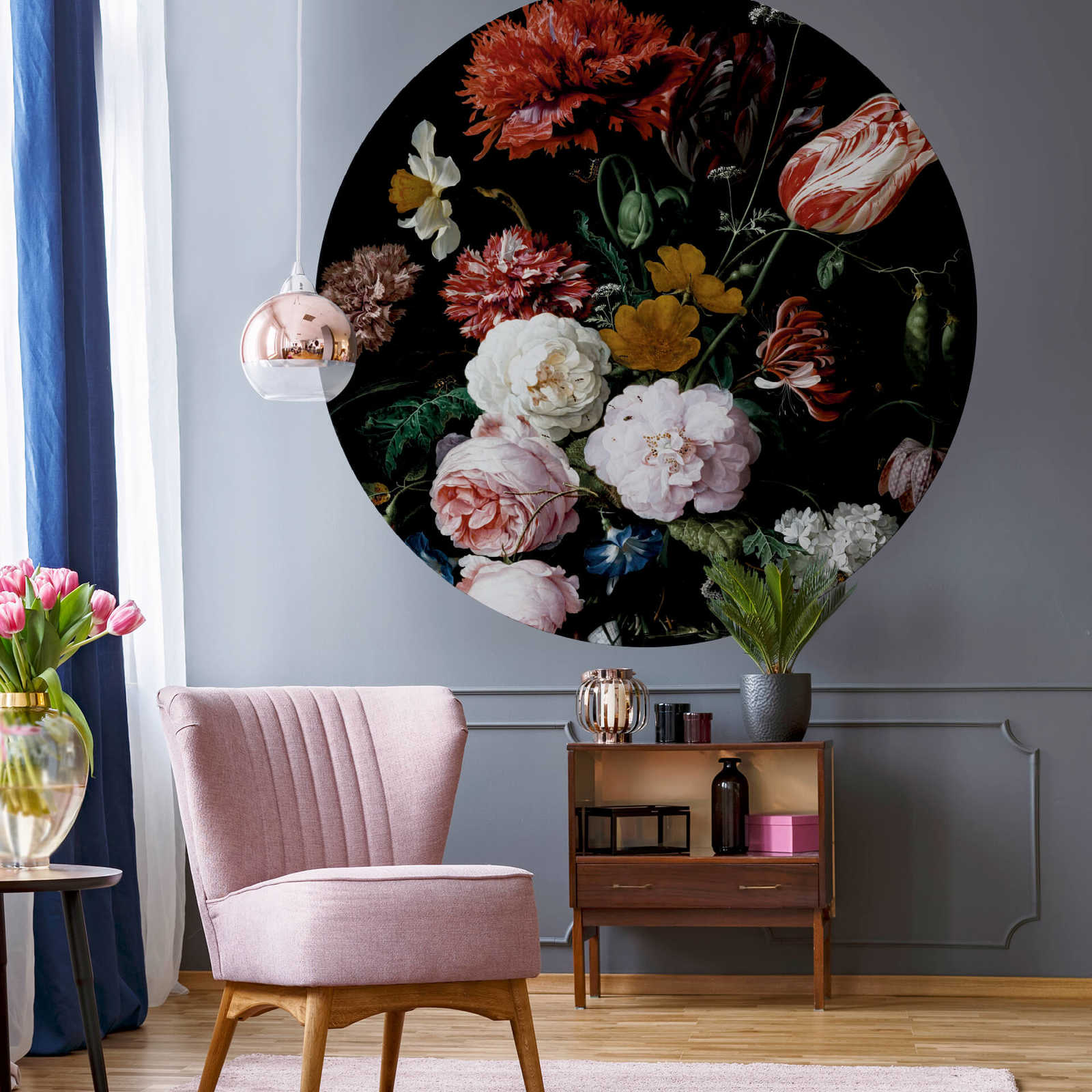 runde Fototapete Blumenvase – Bunt