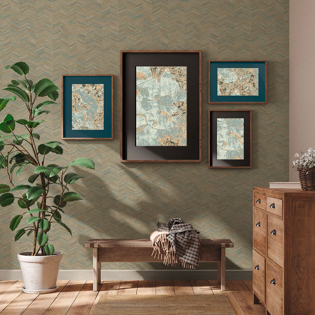 Diele mit Sonnenlicht auf der Tapete, Schattenwurf und Farbspiel AS383095