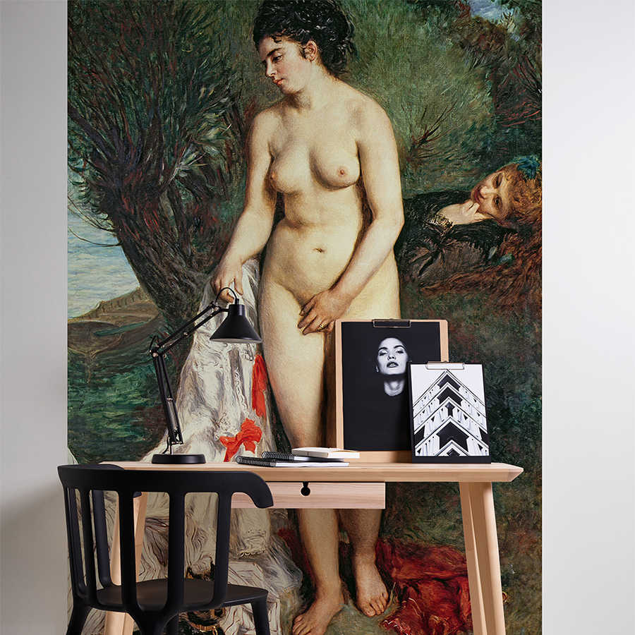 Nackte Figur, Kunstwerk-Backdrop, Arbeitsplatz, Tischlampe, Kunstdruck-Print