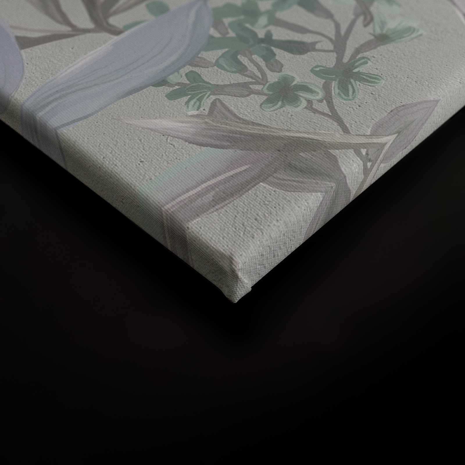             Florales Dschungel Leinwandbild gezeichnet | grün, weiß – 0,90 m x 0,60 m
        