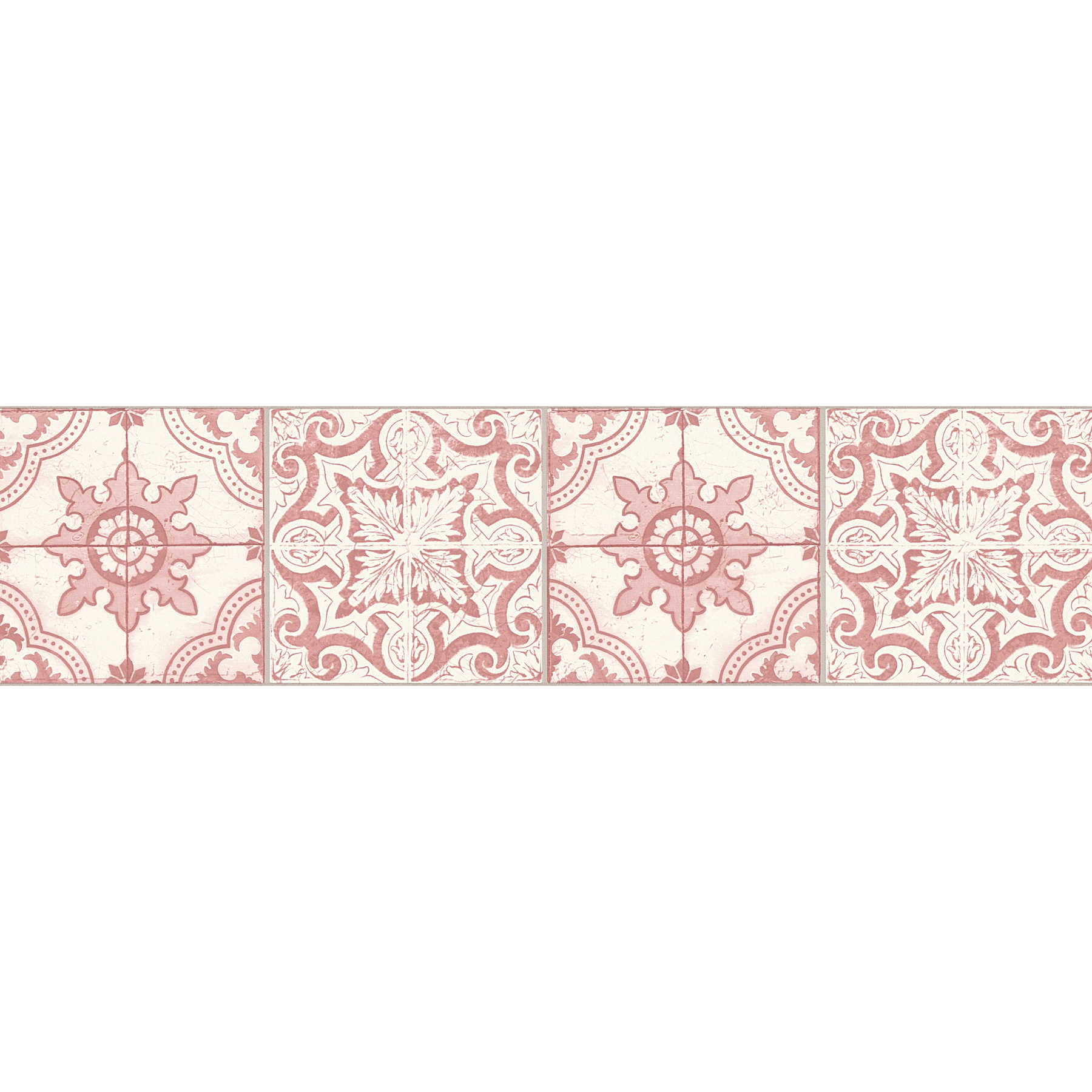         Bordure de papier peint effet carrelage style vintage - rouge, blanc
    