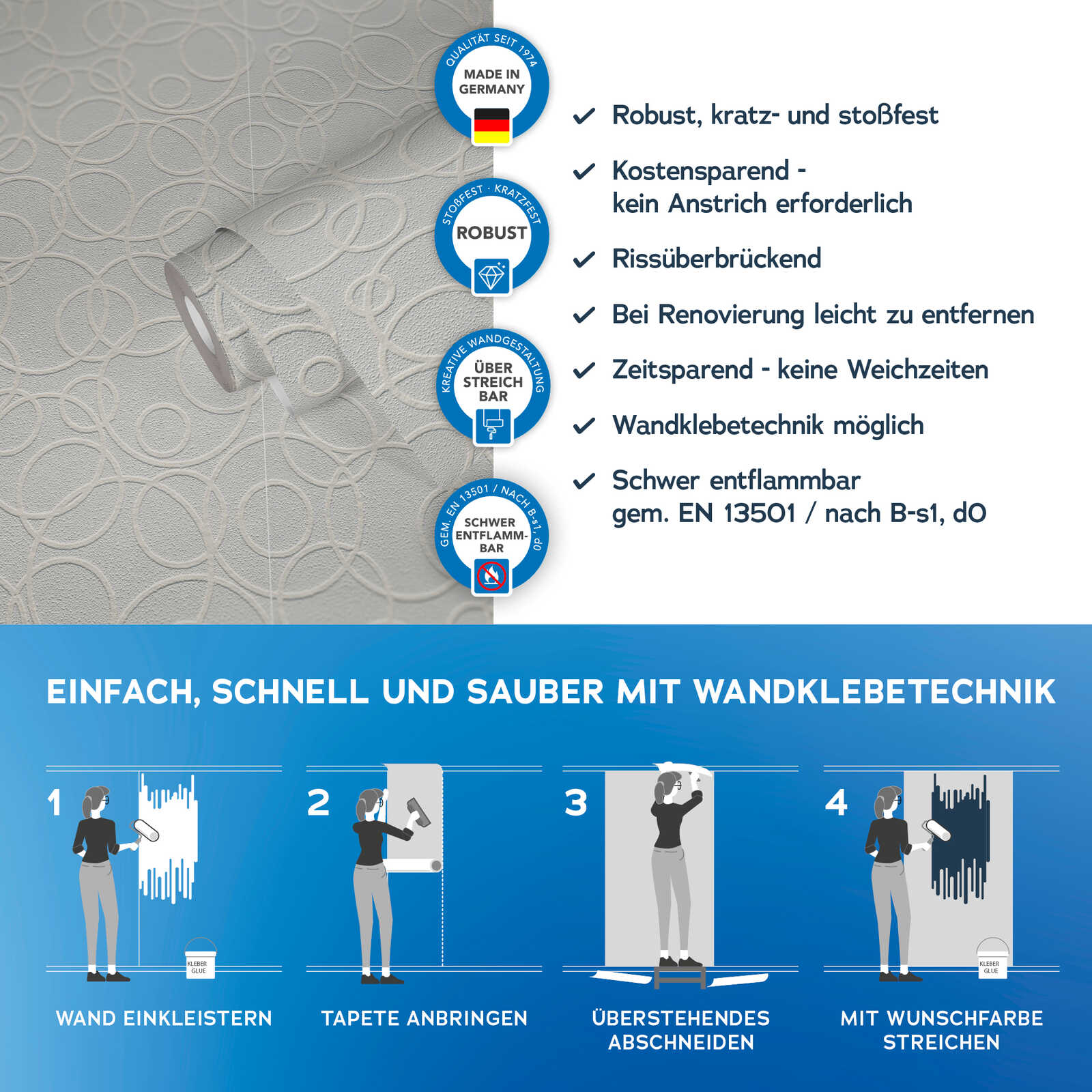             Überstreichbare Tapete 3D Kreise mit Struktureffekt
        