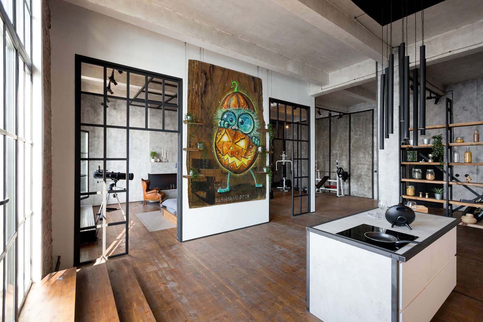 Glatte, leicht glänzende Kürbis-Monster Fototapete – Skurriles Design mit leuchtenden Farben – Bunt