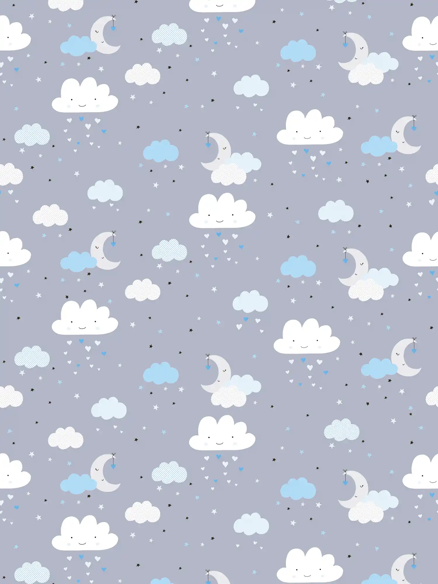         Wallpaper nursery boy night sky clouds - blue, grey, white
    