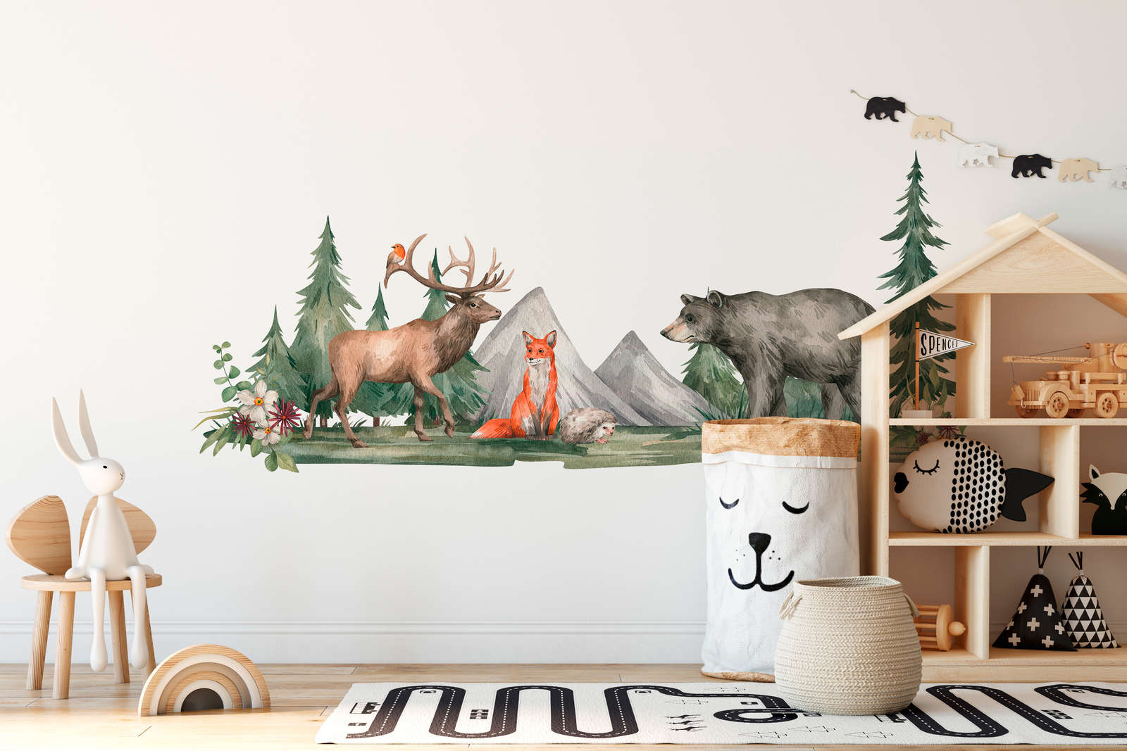 wandbild, waldtiere, tierische-deko, spielzimmer, wandkunst
