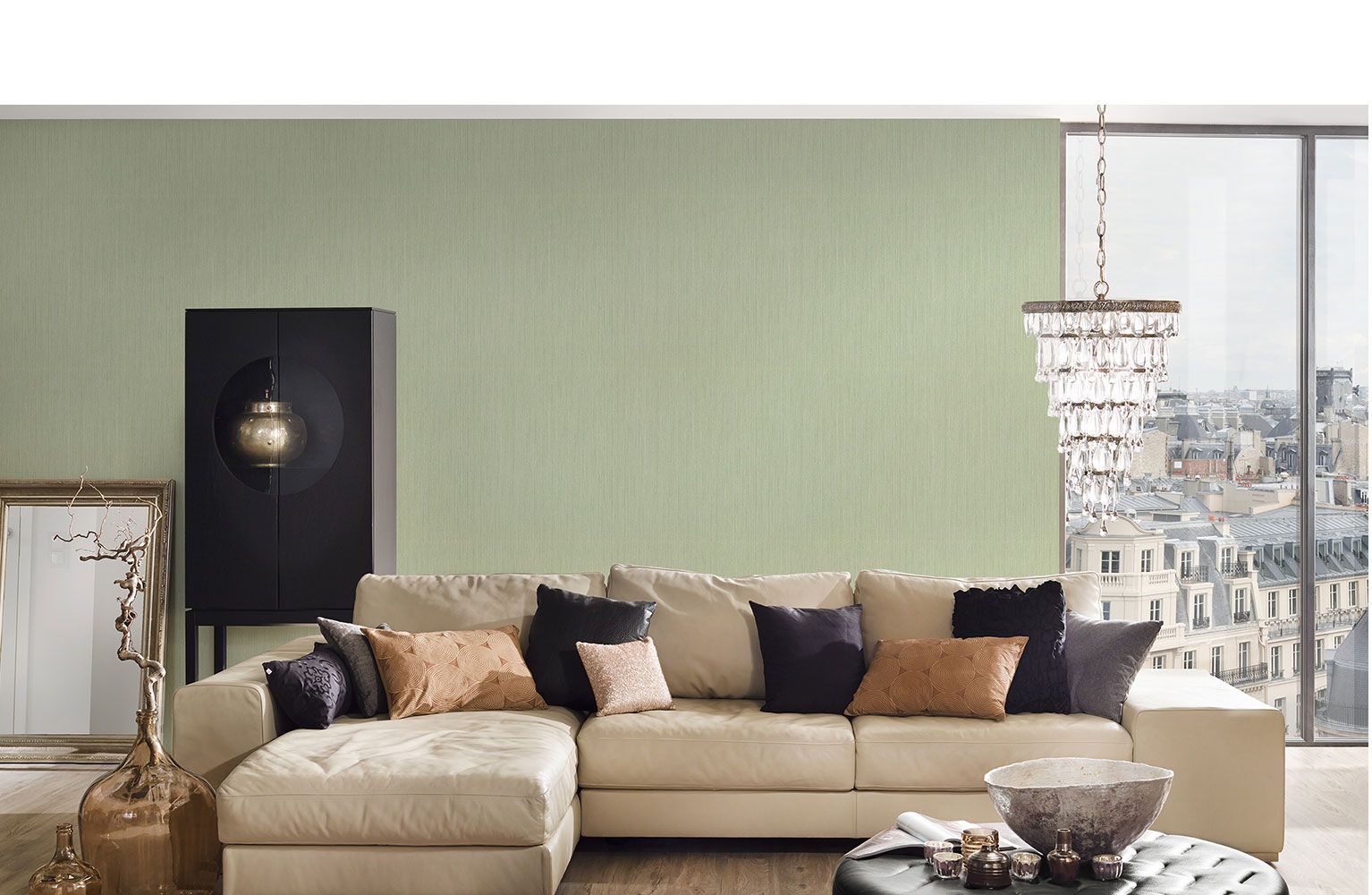 Einfarbige Tapete Gestreift Grün