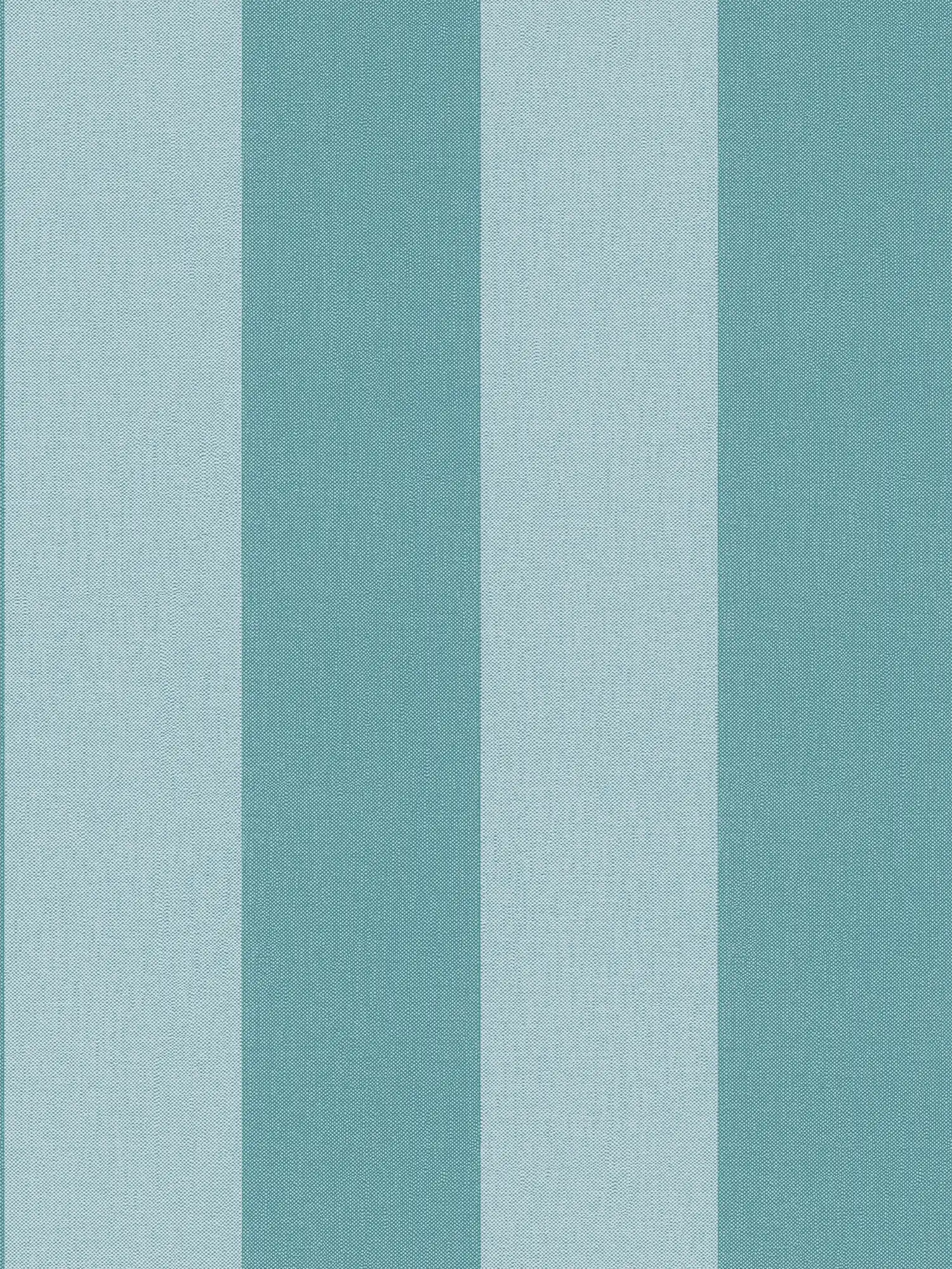 Non-woven wallpaper with block stripes and textile look - blue, turquoise