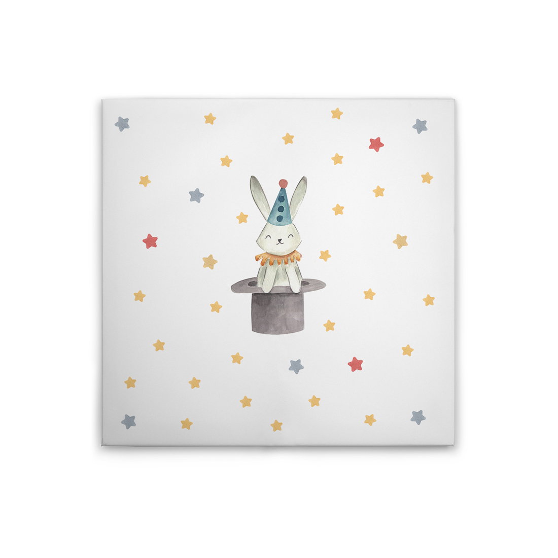             Leinwandbild Zauberhase im Hut - Magisches Kinderzimmer-Motiv mit Sternendekor – 30 x 30 cm - Bunt, Blau
        